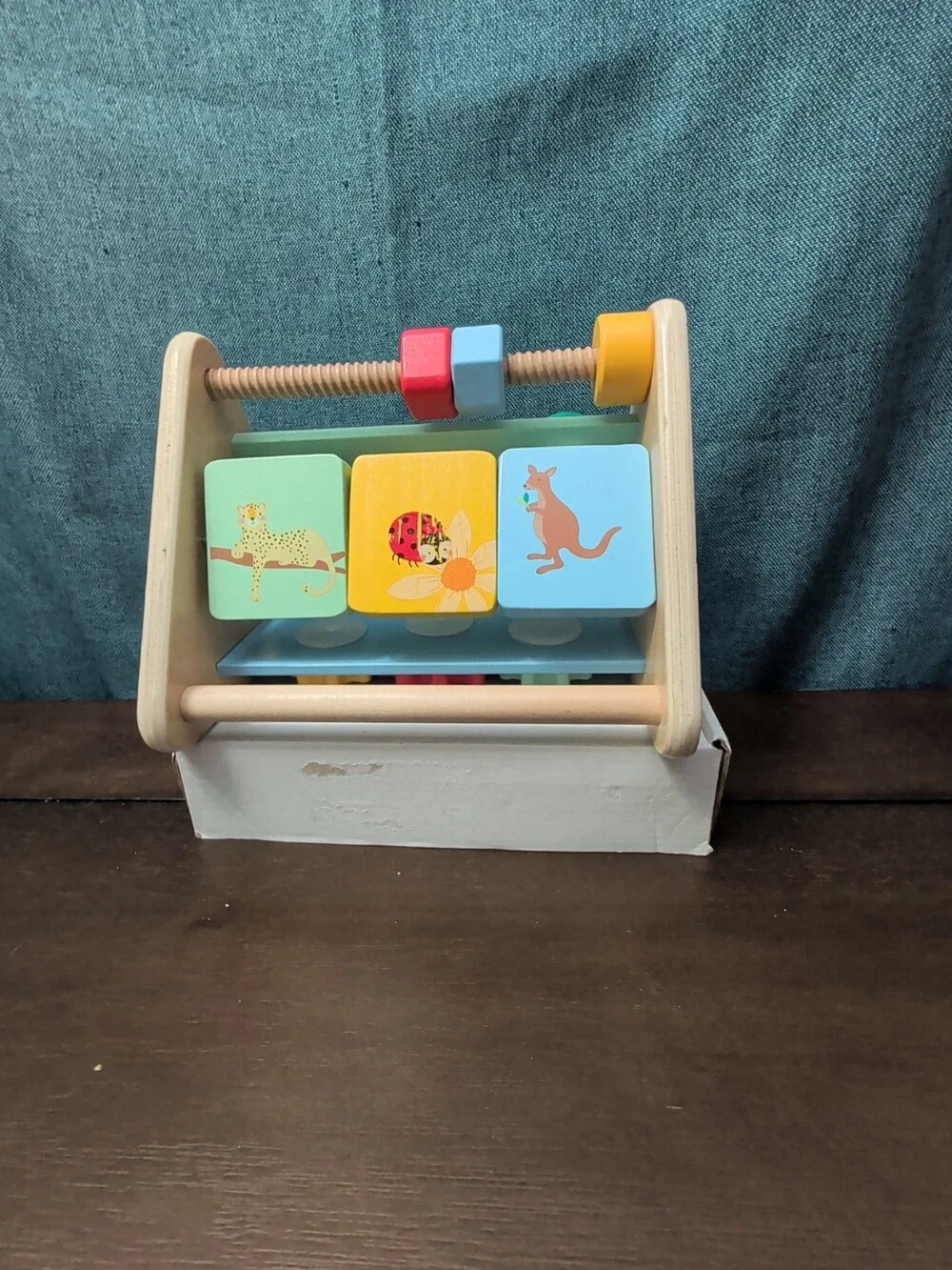 Fisher Price Wooden Busy Box Triangle | Infant Sensory Toy | Animals & Gears